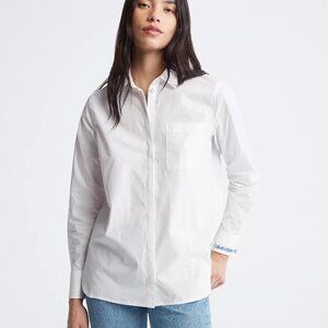 NWT XS Calvin Klein Jeans Poplin Embroidered Logo Classic Button-Down Shirt